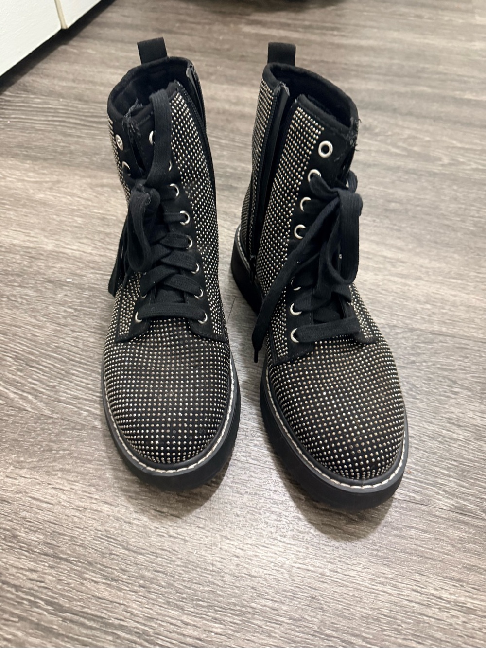 Madden NYC Women's Chunky Lug Rhinestone Combat Boots